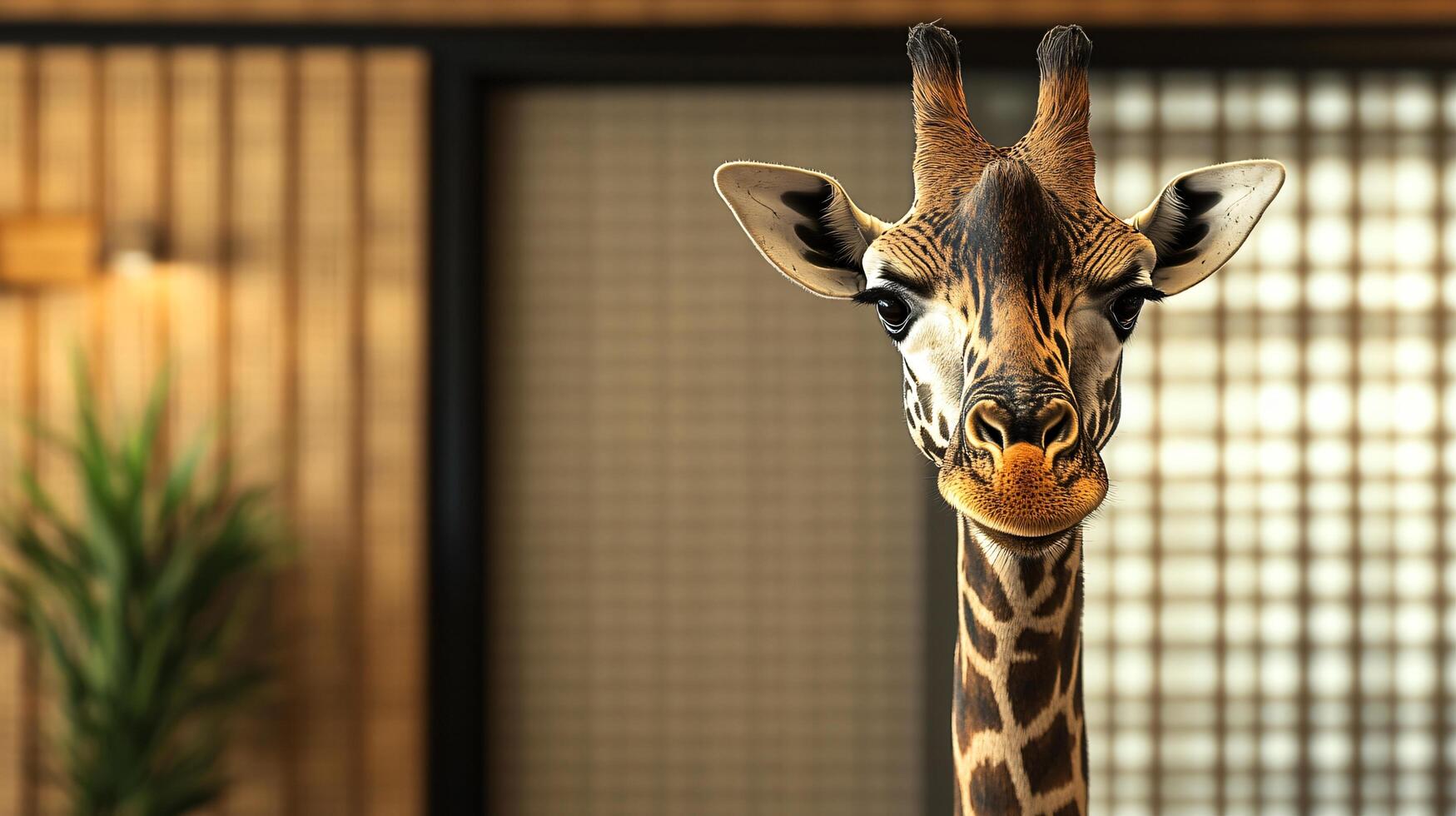 Giraffe in a stylish room with a serene expression photo