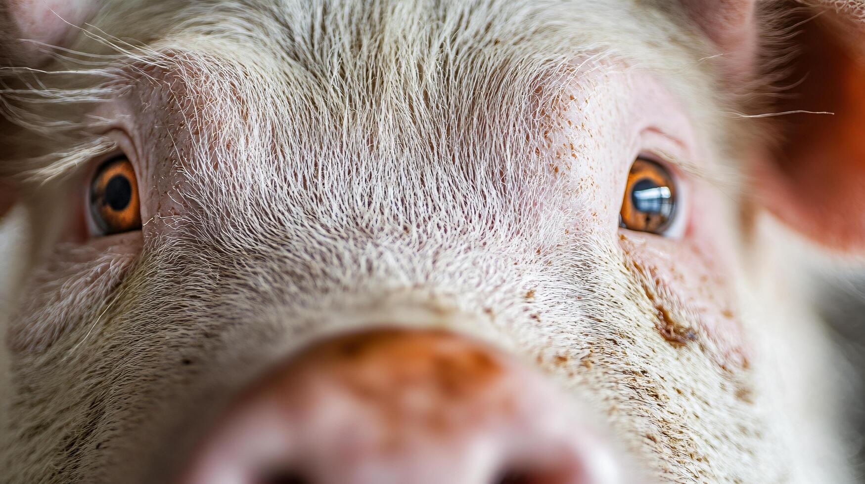 Curious pig's attentive eyes in farmyard close-up setting photo