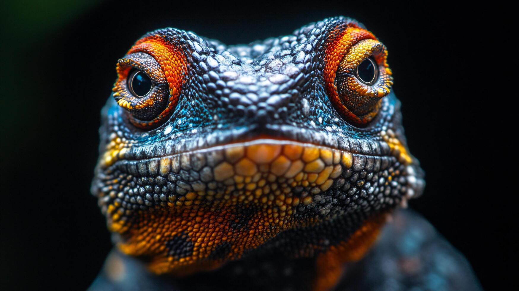 Close-up of colorful, textured reptile in vivid detail. photo
