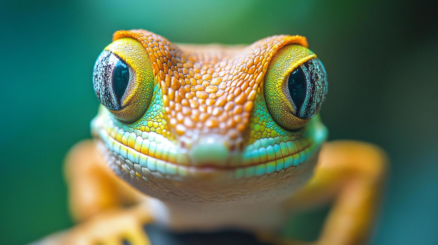 Vibrant gecko with a penetrating gaze and textured skin. photo