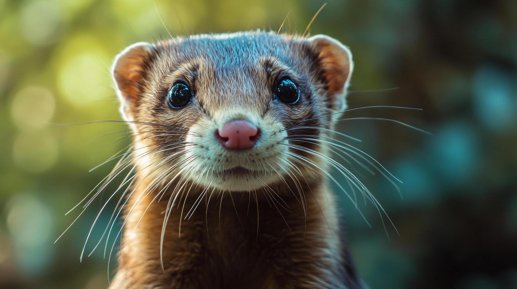 Curious Ferret in Natural Habitat with Bright Eyes photo