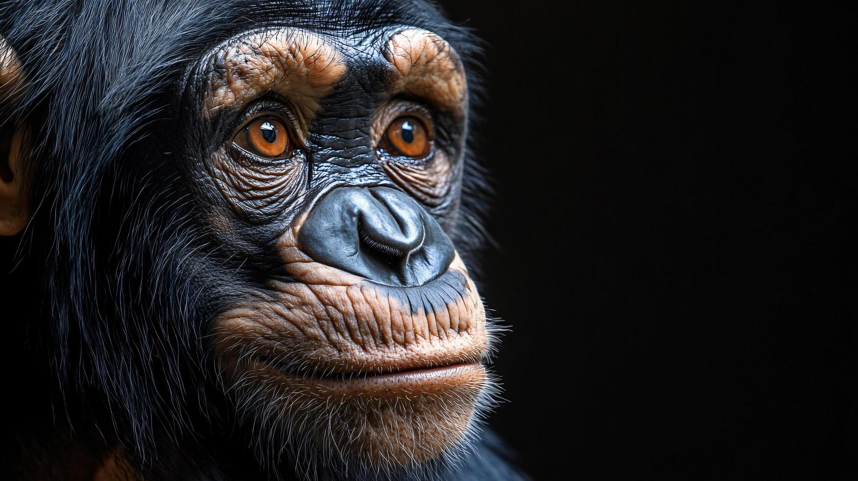 Close-up of chimpanzee face with focused expression. photo