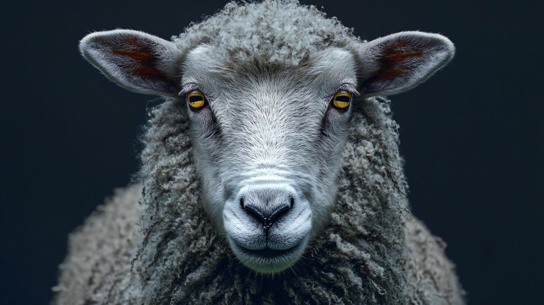 Close-up of a sheep staring with intense golden eyes. photo