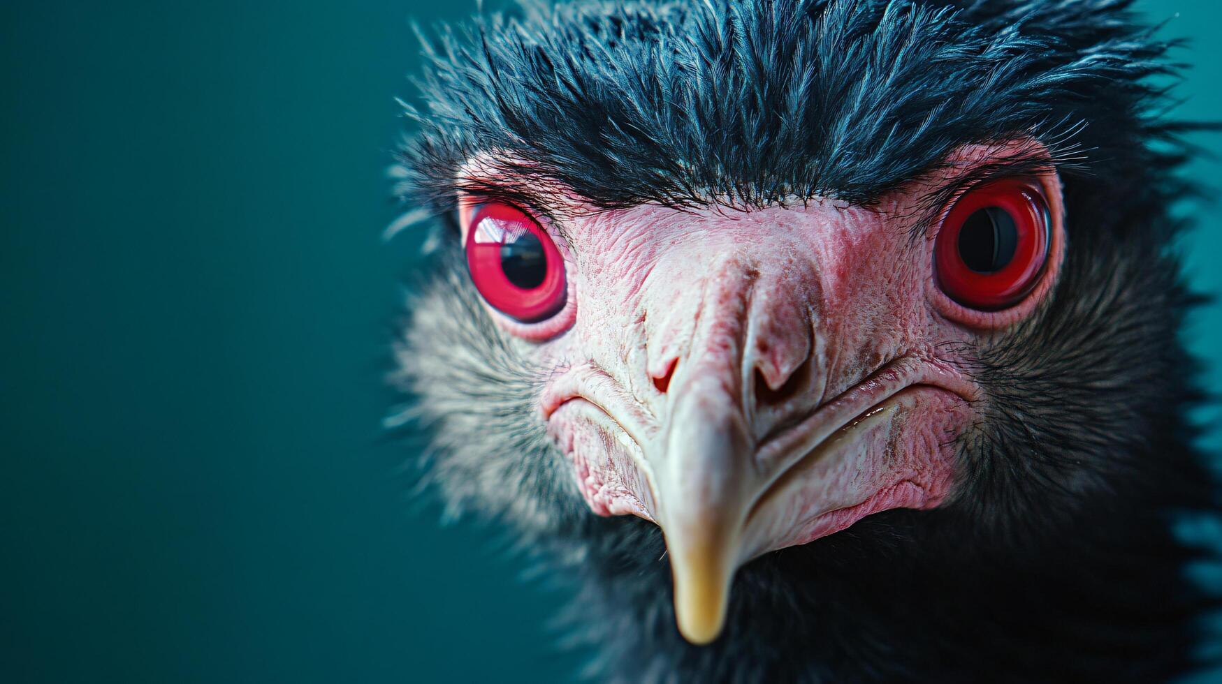 Close-up portrait of emu with intense red eyes. photo