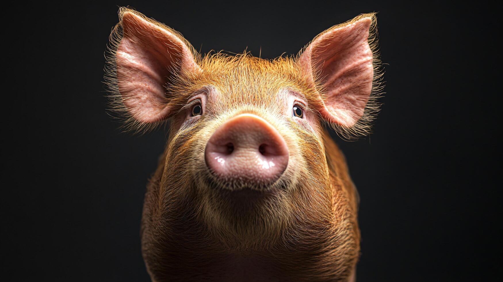 Cute piglet with big ears in a dark background photo