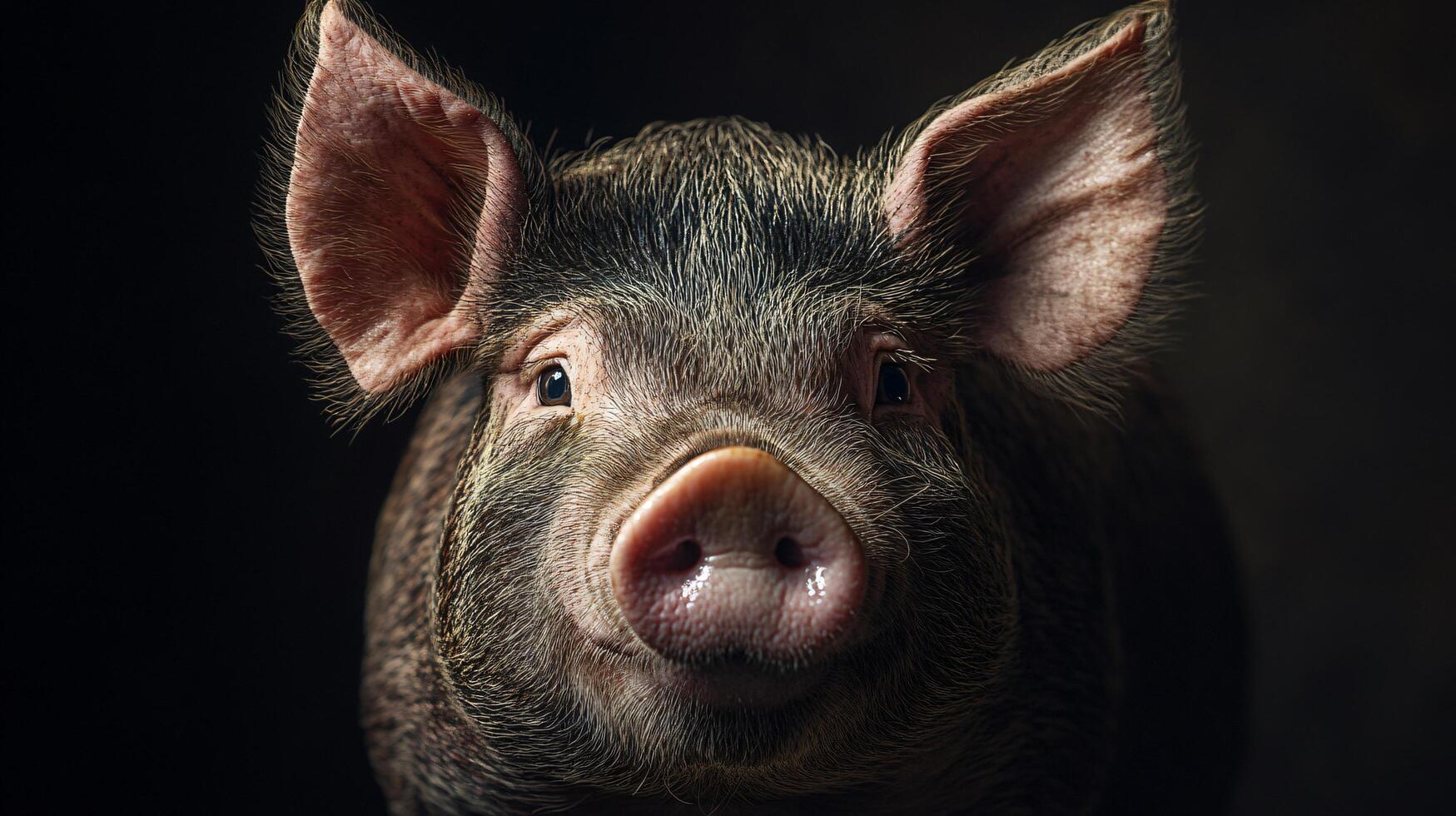 Content pig portrait with distinctive pink snout. photo