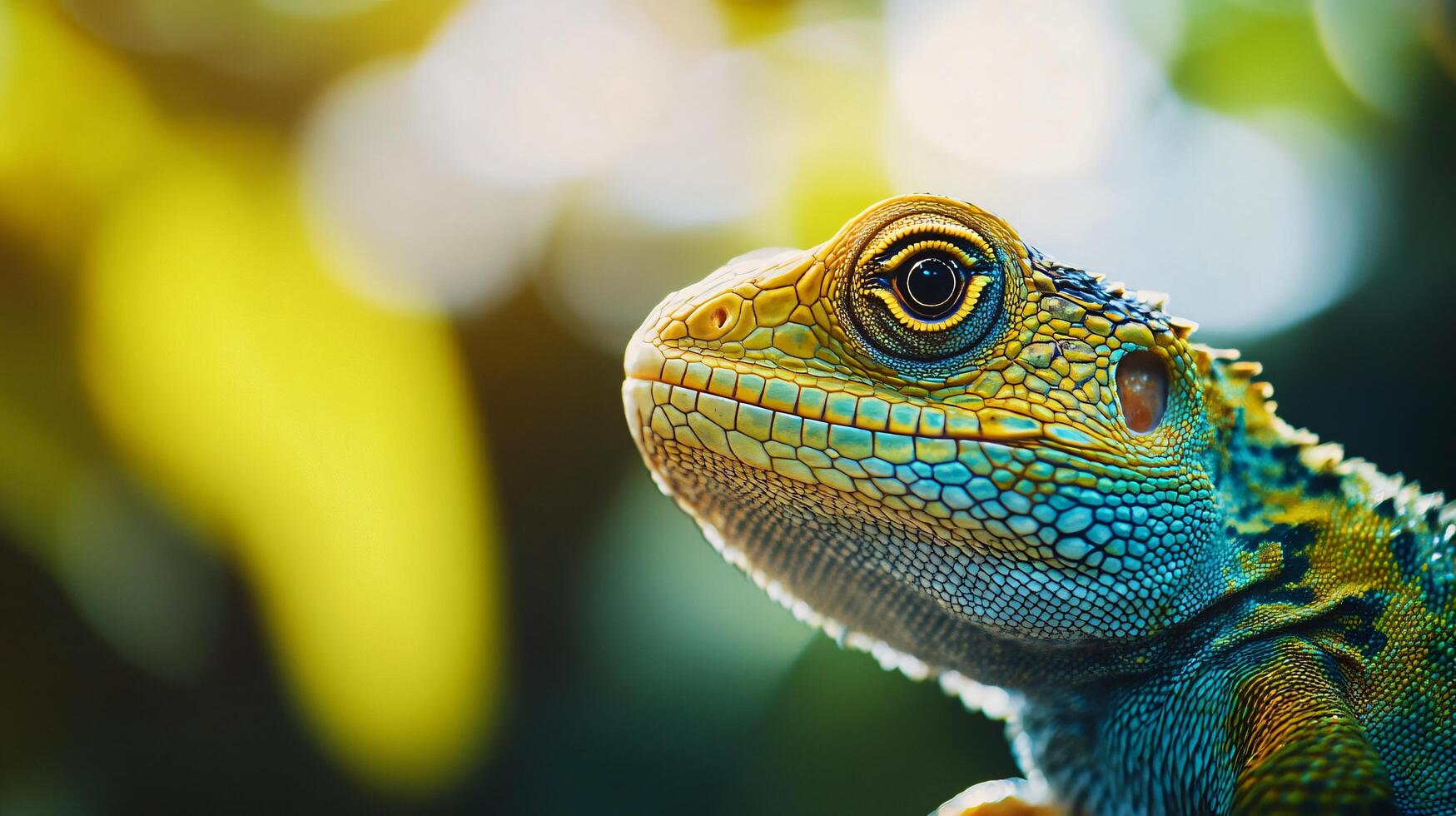 Close-up of vibrant lizard with detailed scales visible photo