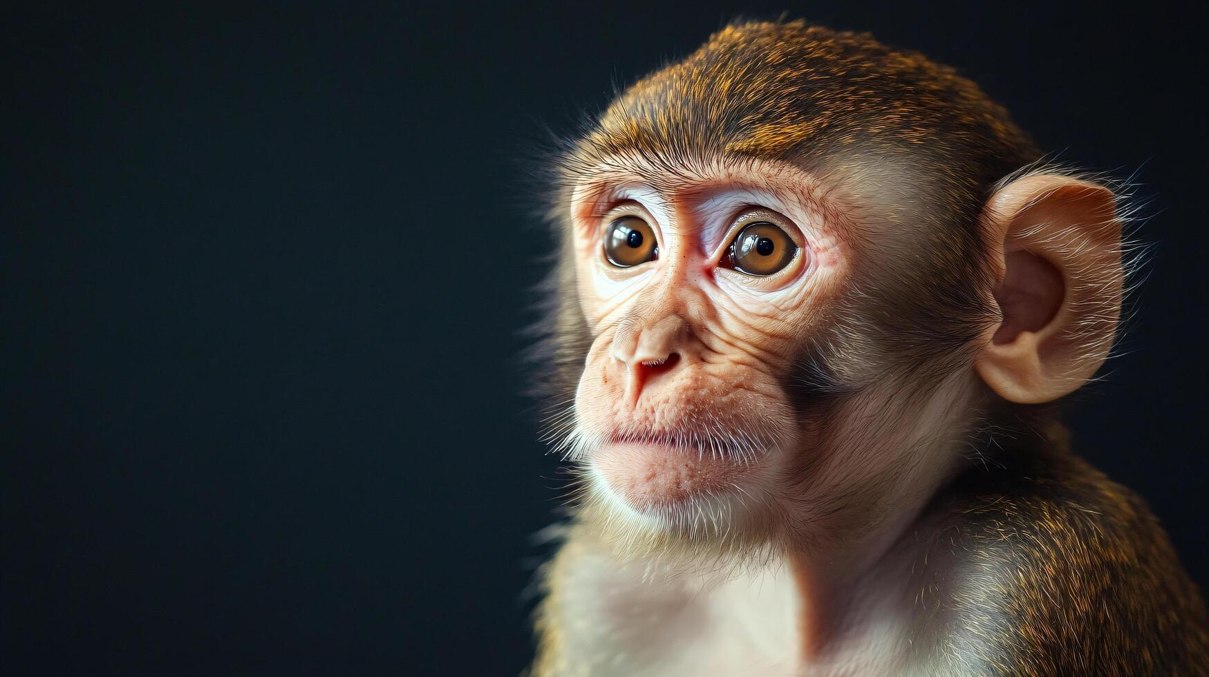 Young monkey with expressive eyes, calm background photo