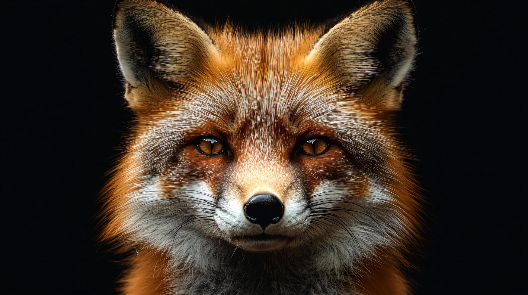 Portrait of a red fox with intense gaze against dark photo