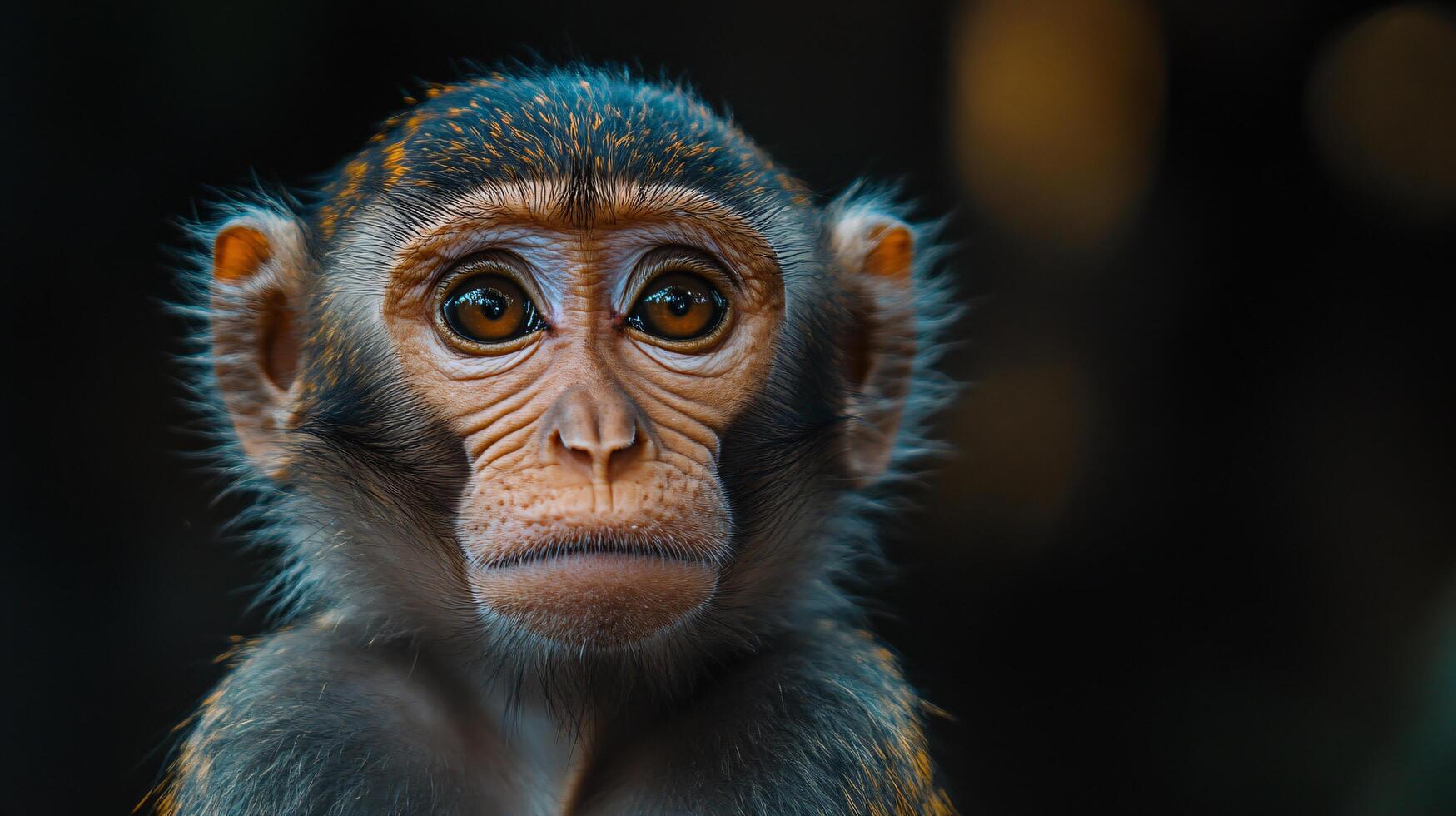 Portrait of a young monkey with expressive eyes photo