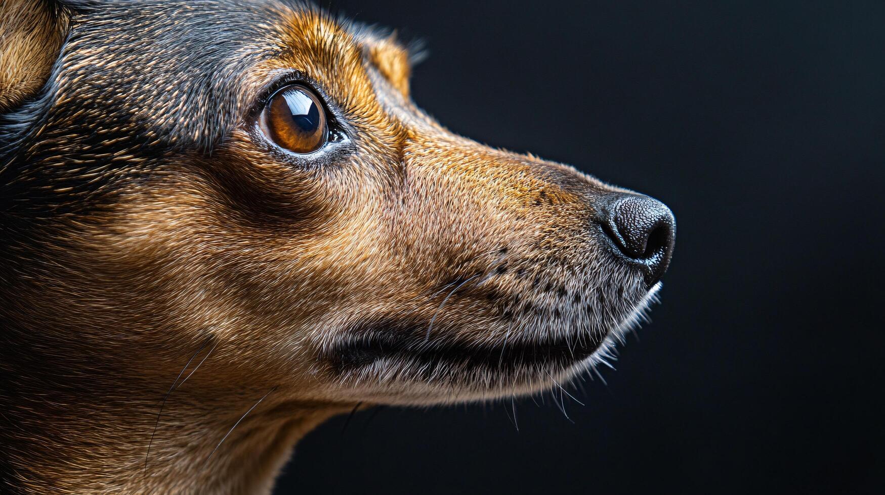Close-up of a dog's face with focused expression. photo
