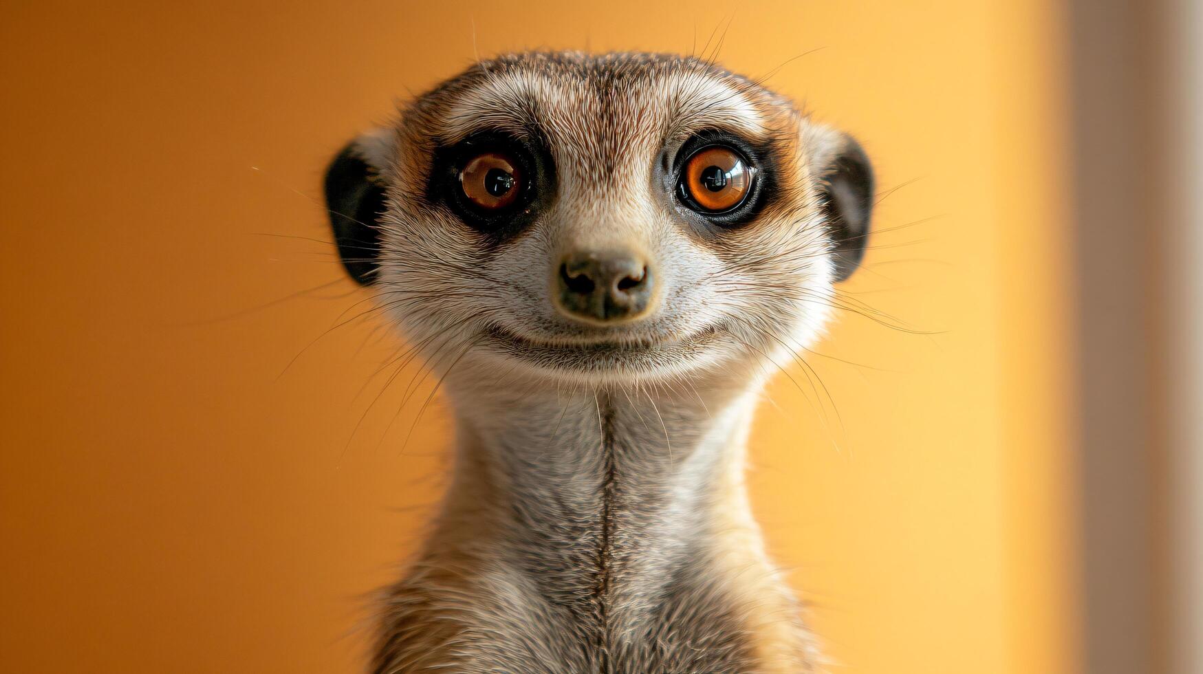 Portrait of a curious meerkat with a warm backdrop photo