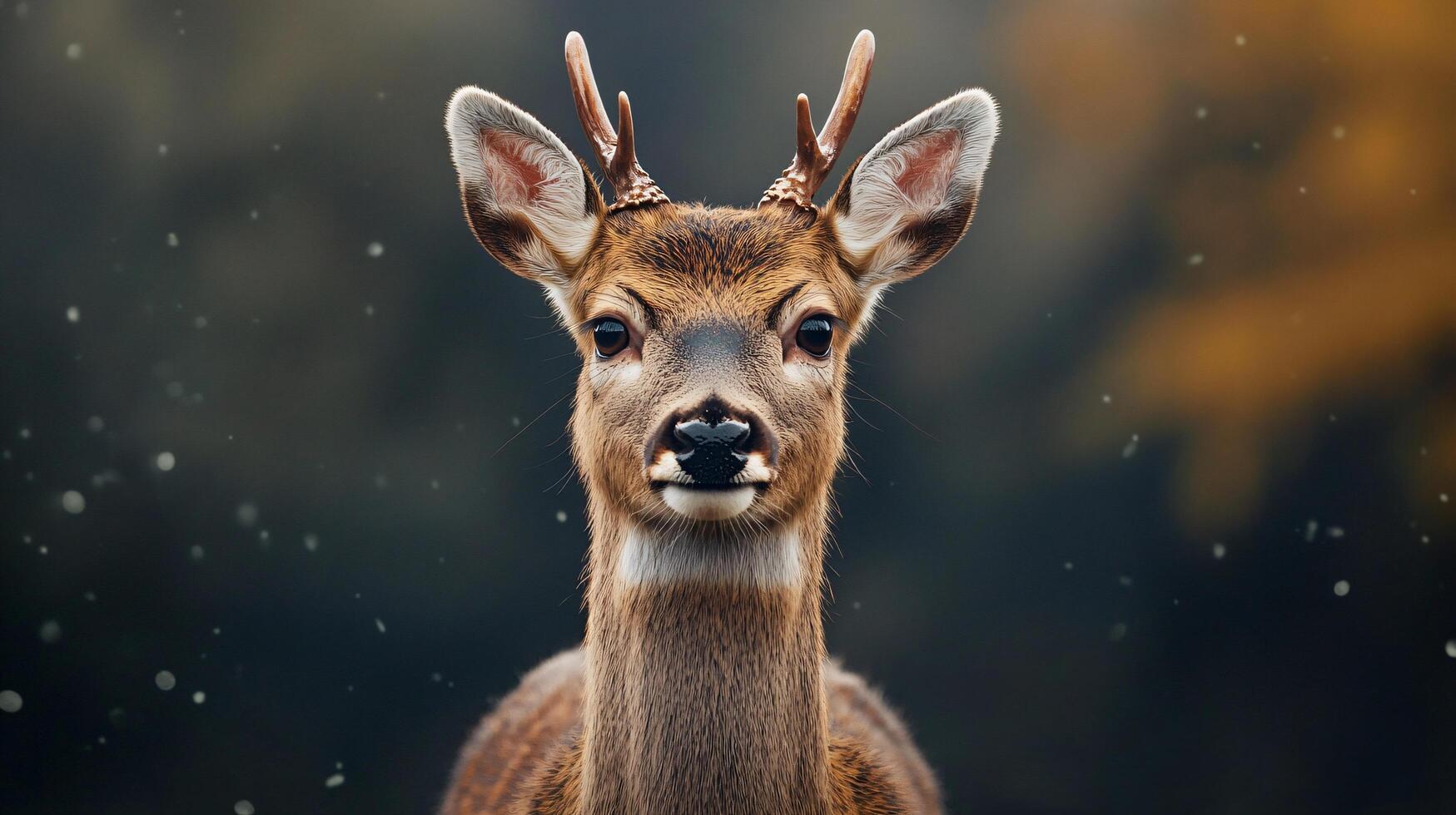 Majestic deer with antlers standing in falling snow. photo
