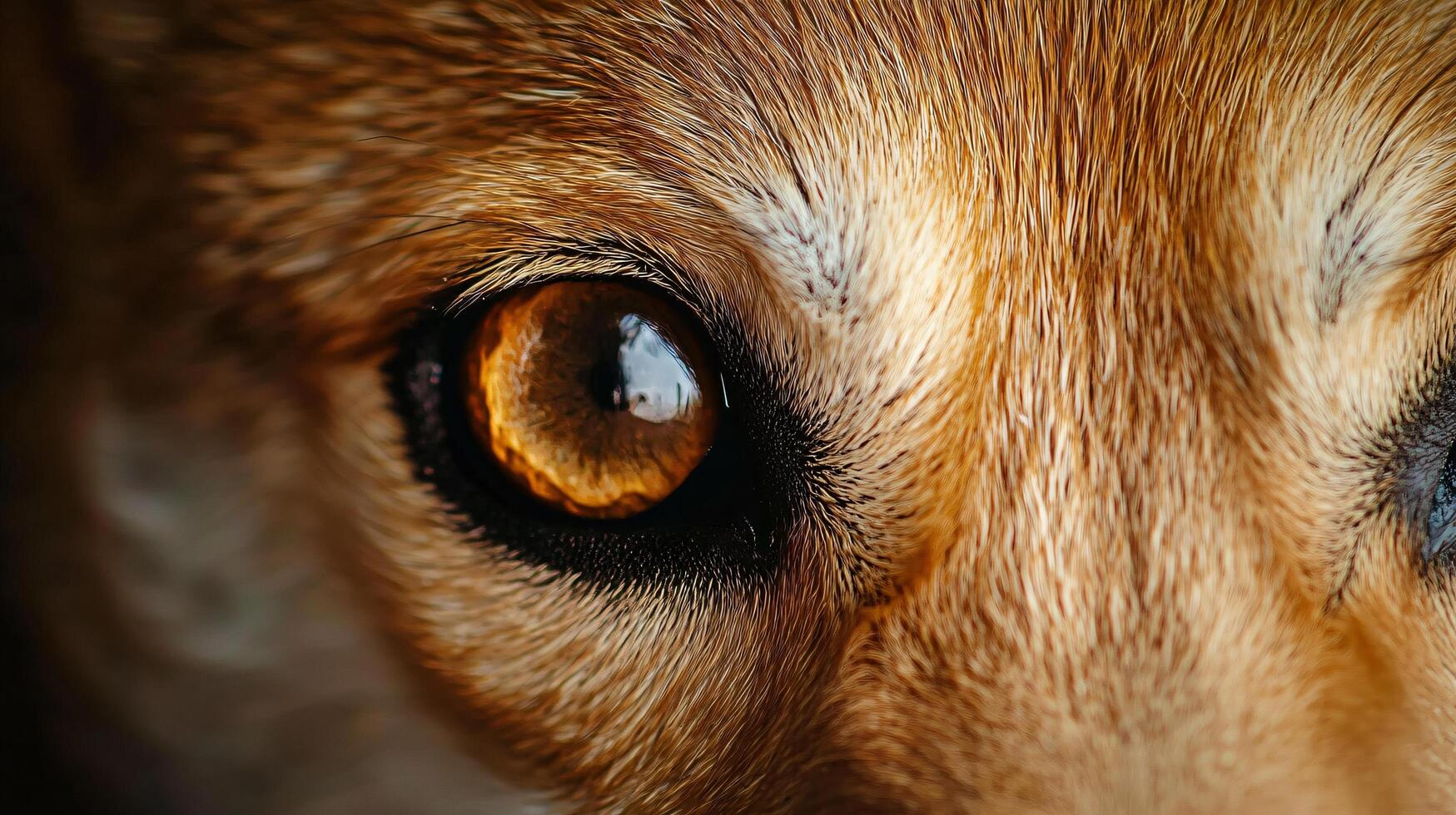 Intense eye close-up, detailing vibrant texture of fur. photo