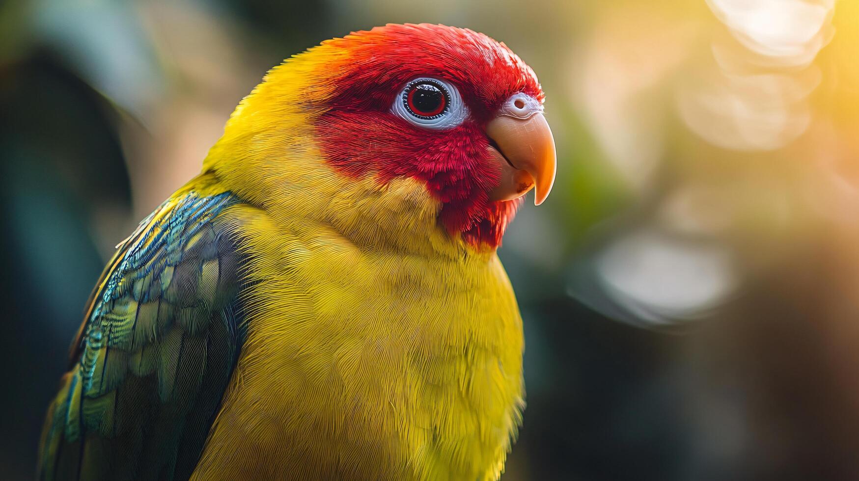 Colorful parrot with intense gaze illuminated in light. photo