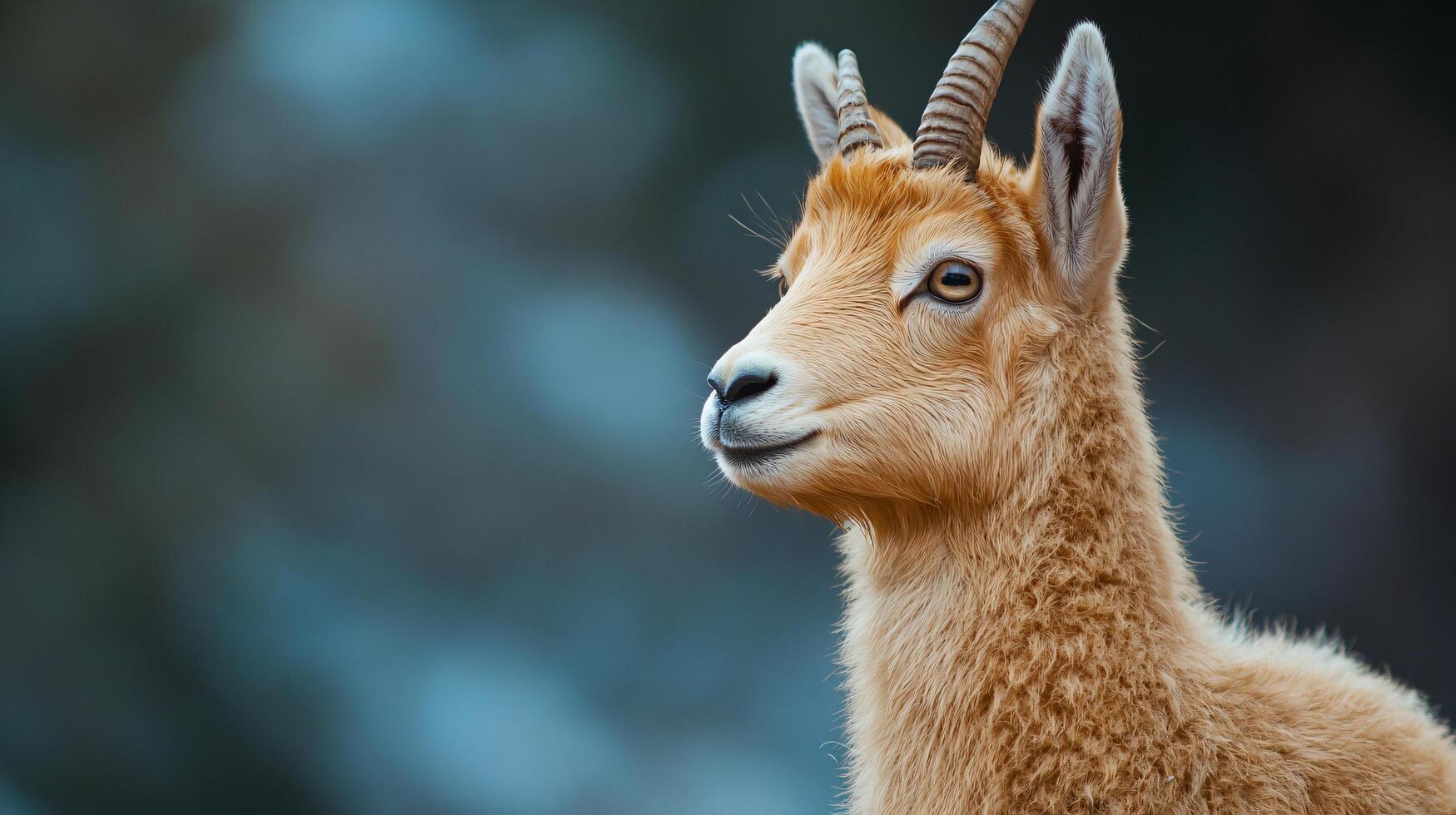 Young mountain goat posing in serene wilderness scene photo