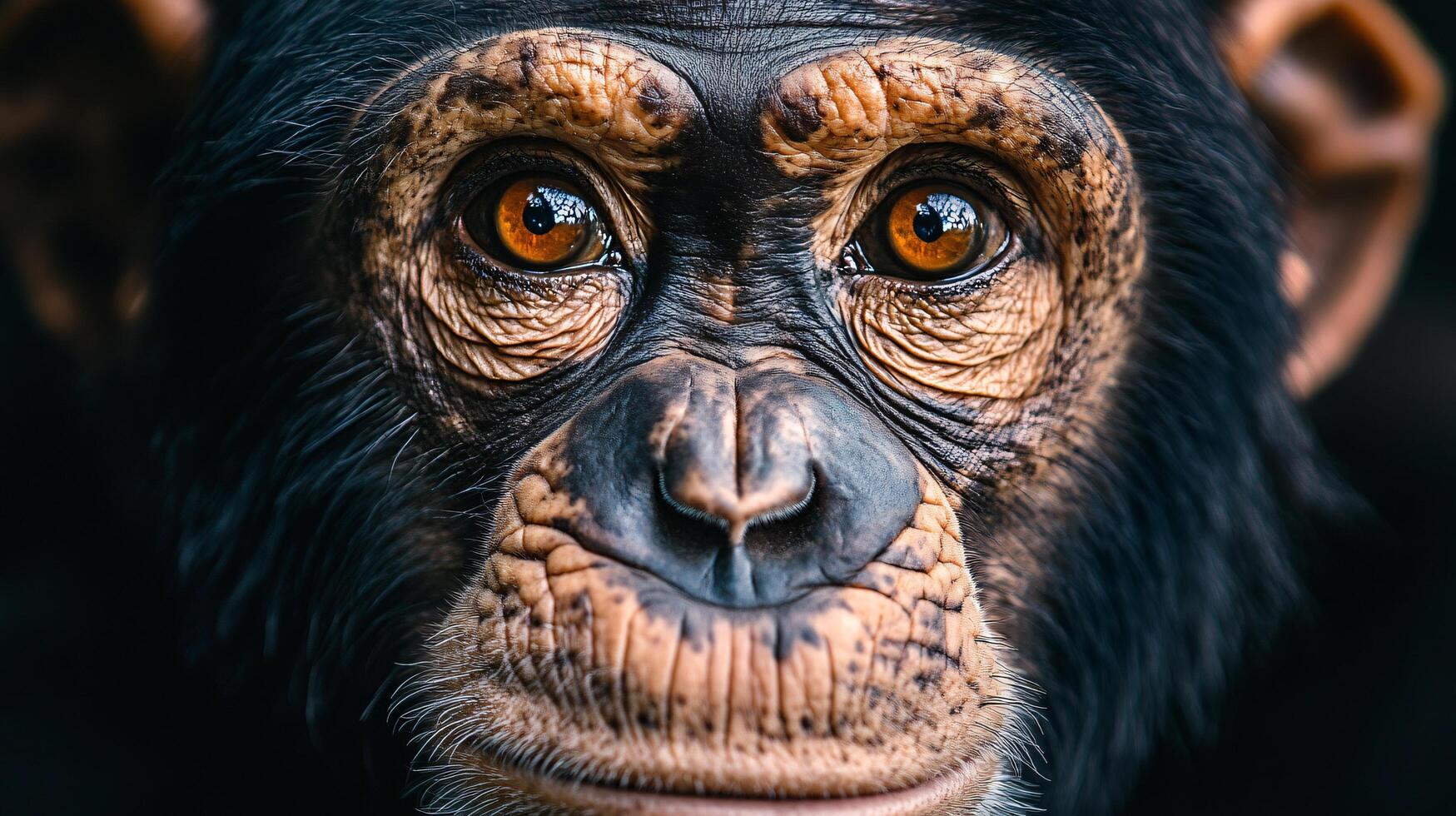 Close-up of chimpanzee gazing with intense expression photo