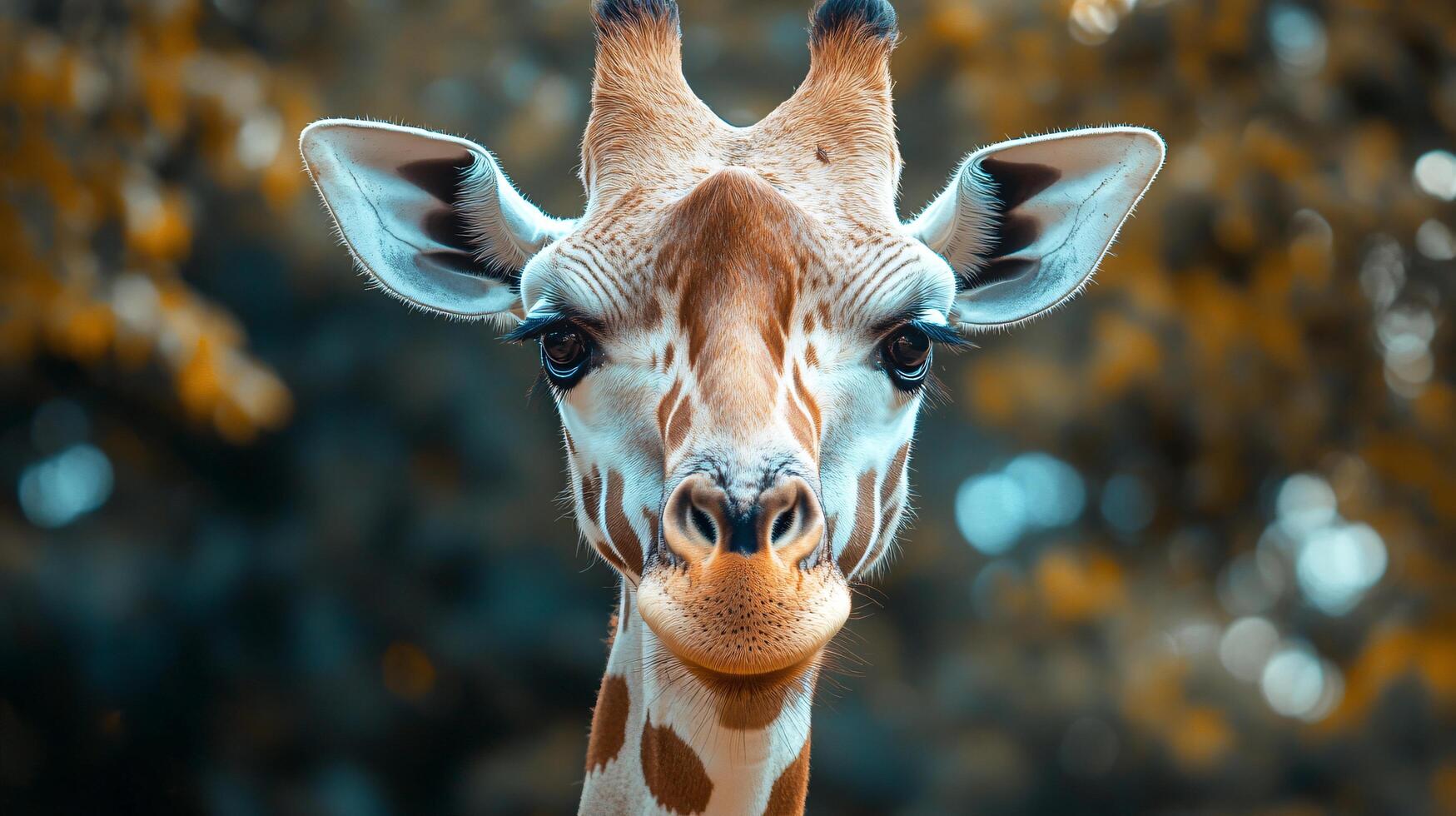 Giraffe with soft background looking towards camera. photo