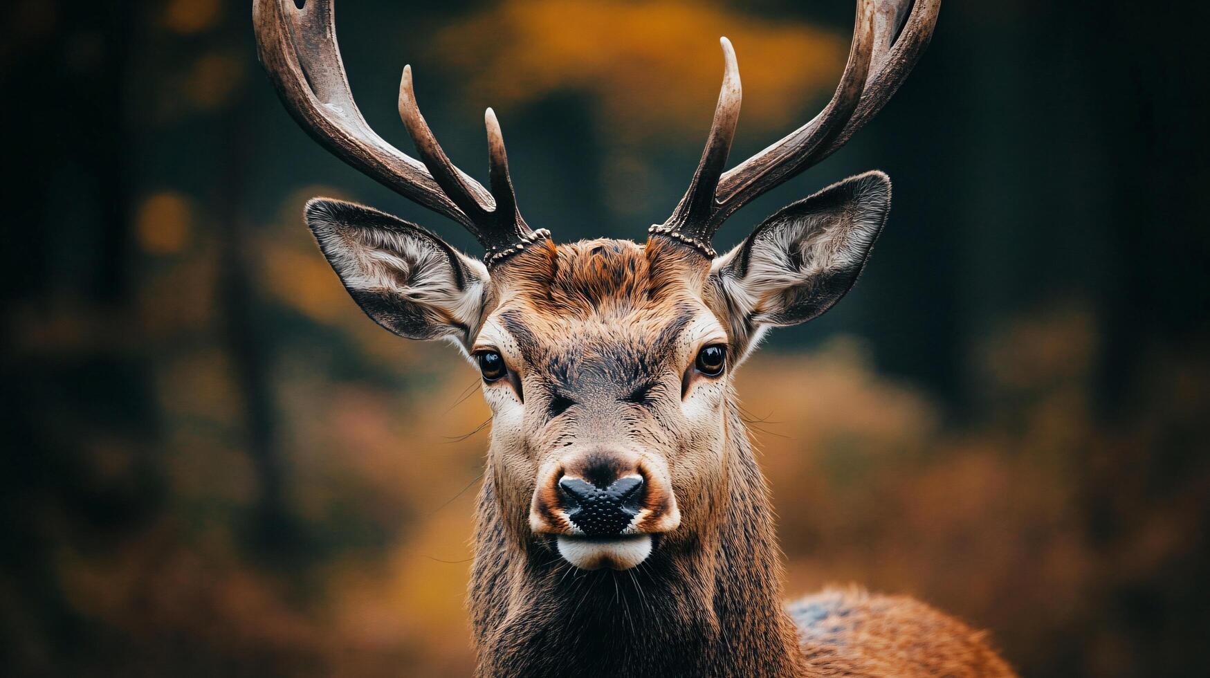 Majestic Deer in Serene Forest Close-Up Portrait photo