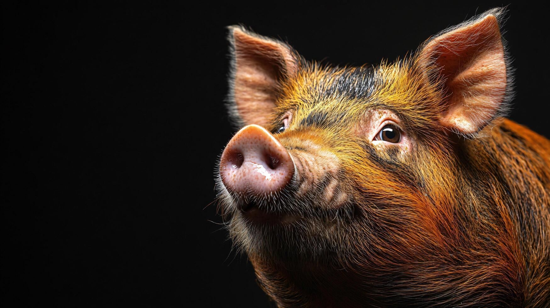 Pig with curious expression looking slightly upwards. photo