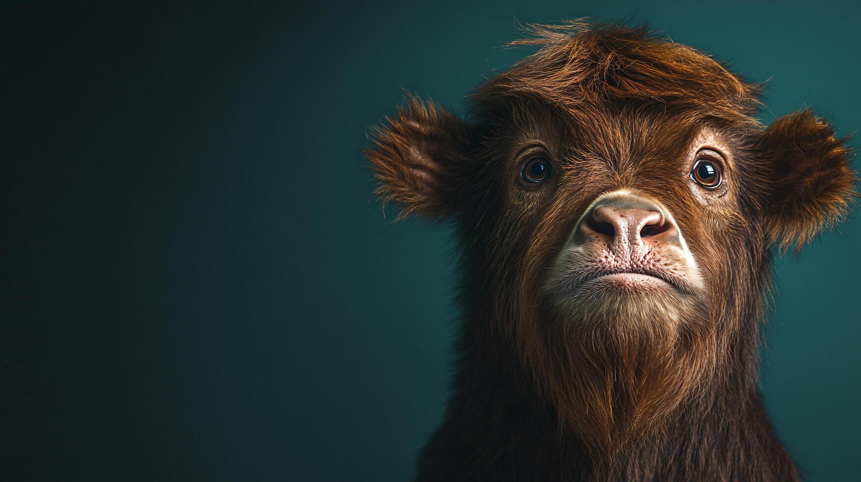 Young Highland Cow with Fluffy Fur and Cute Expression photo