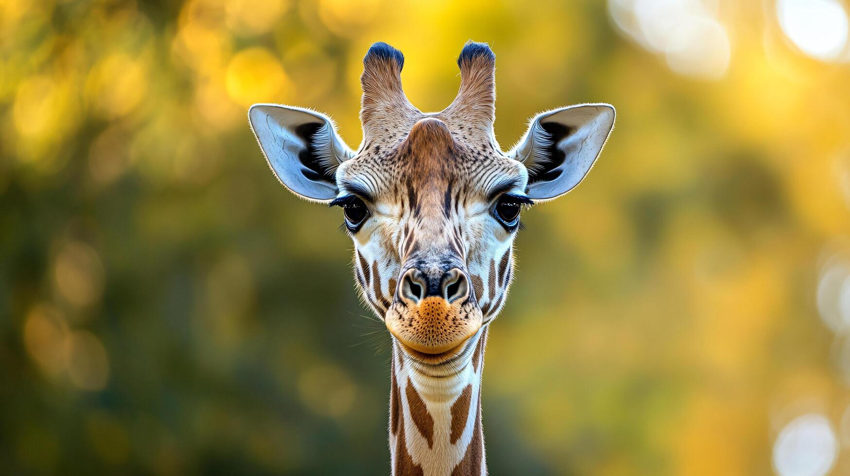 Closeup of giraffe with blurred background and light photo