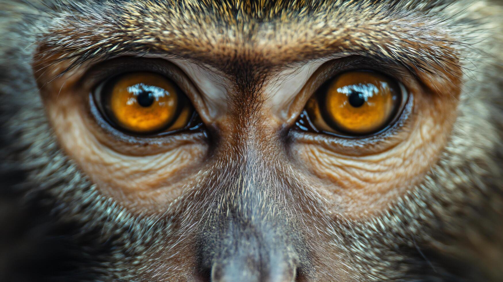 Close-up of a monkey's contemplative, shiny eyes photo