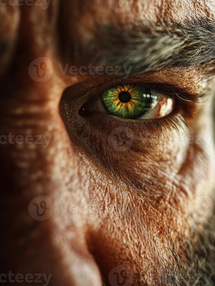 Close-up of a mans eye highlighting vibrant colors and textures photo
