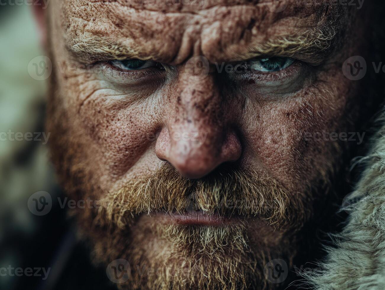 Portrait of a rugged man with a fierce expression in natural lighting photo