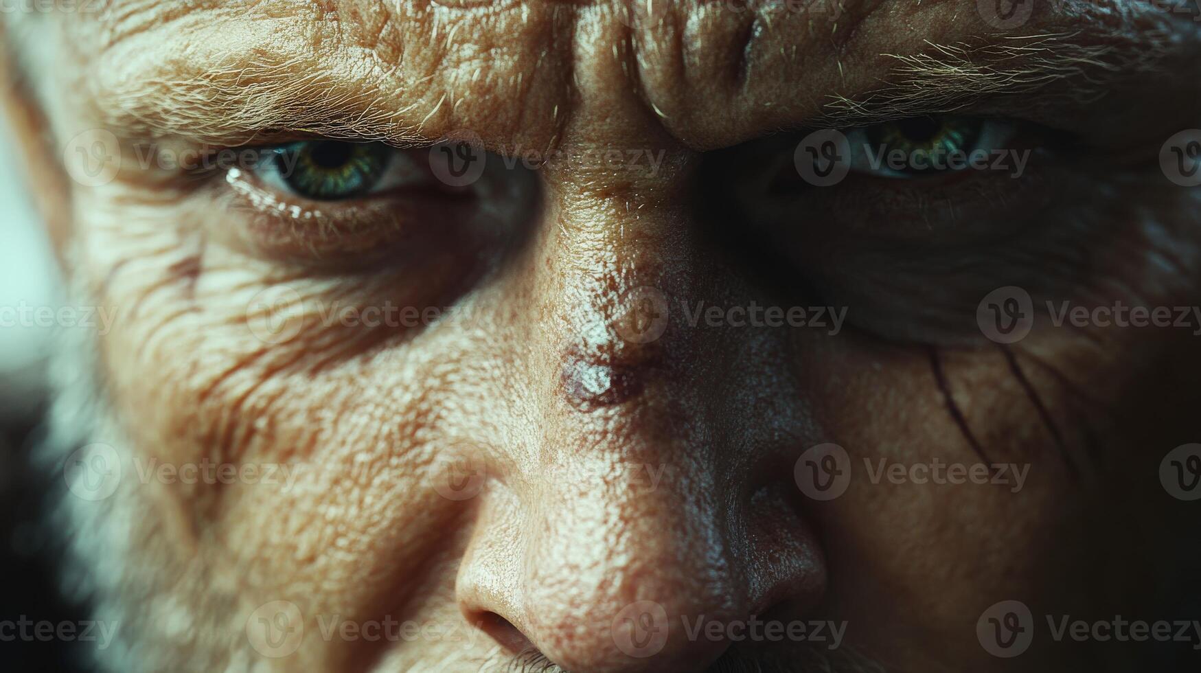 Intense gaze of an older man with weathered features in natural light photo