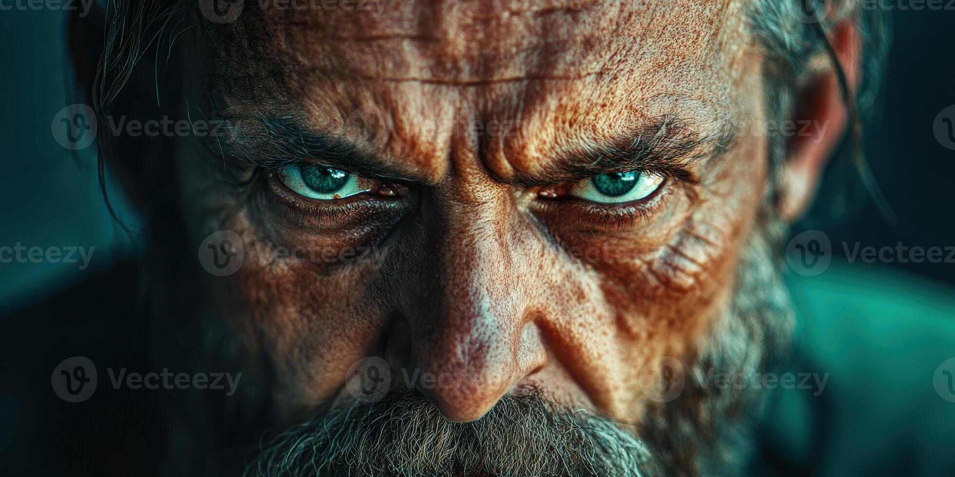 Intense gaze of an elderly man showcasing rich details in facial features photo