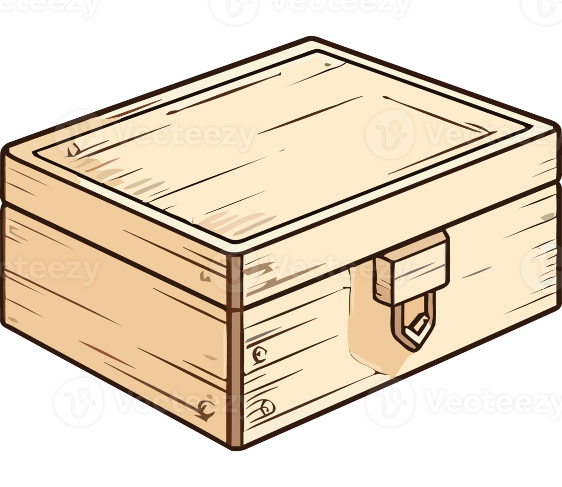 An antique wooden suitcase with a lock isolated png