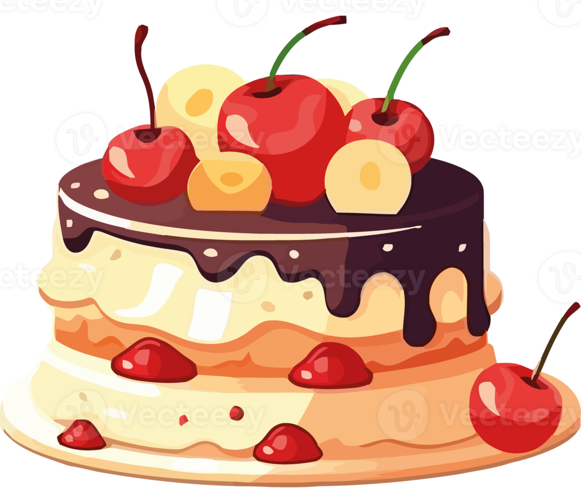 cake with chocolate cream and fresh strawberry decoration icon isolated png