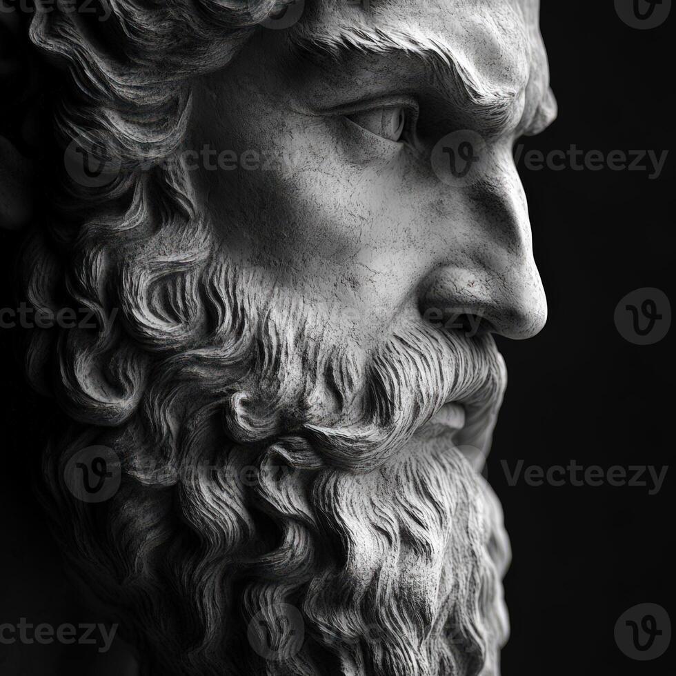 Close-up of a marble bust showcasing intricate facial features photo