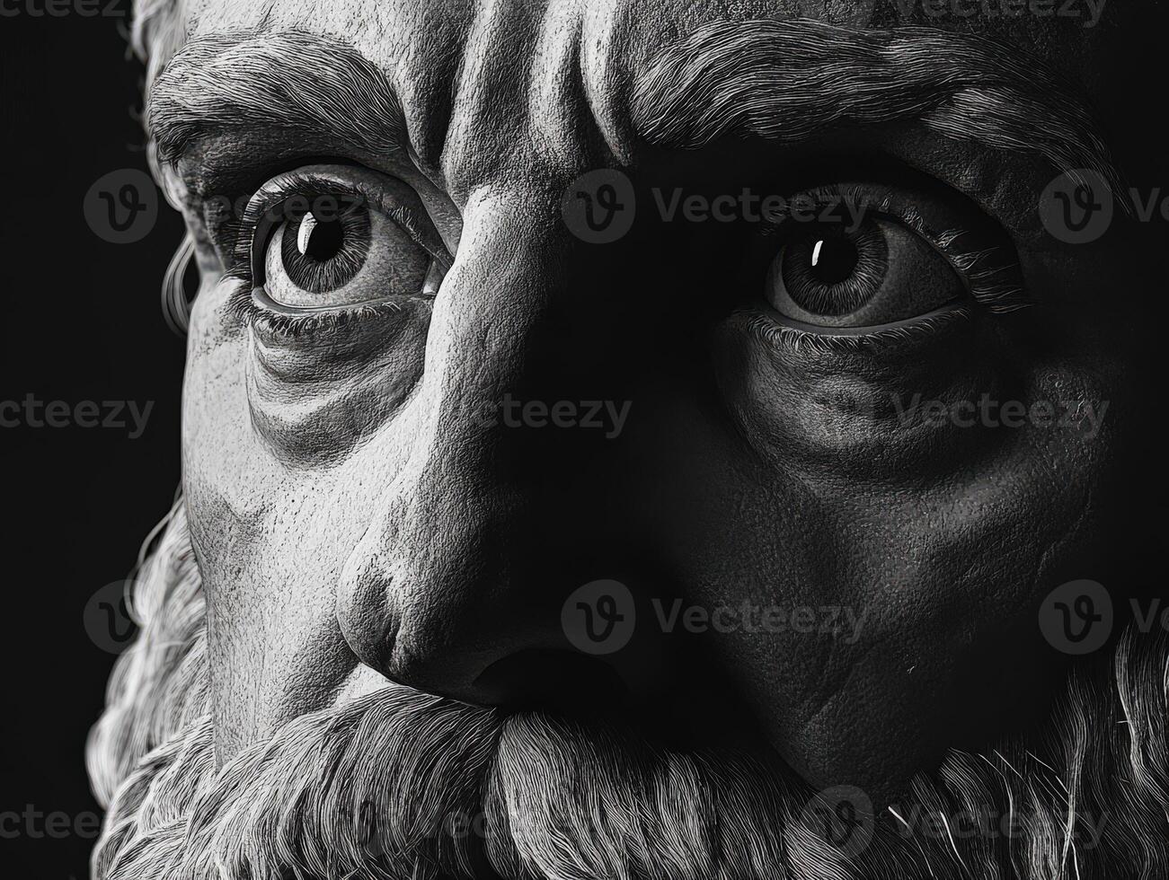 In-depth look at a classical sculpture's facial features and expression photo