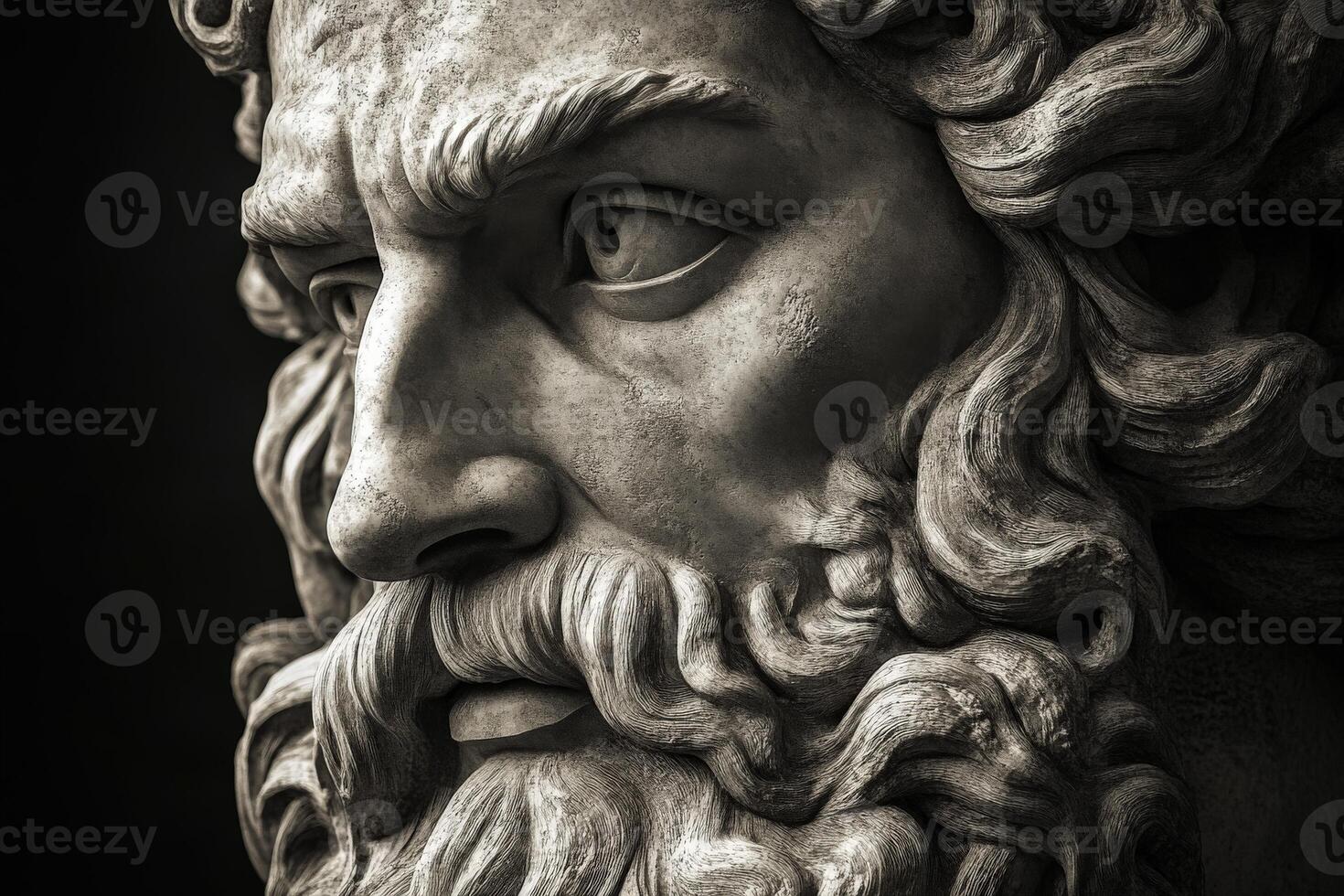 Classic marble sculpture of a bearded man with intense expression photo