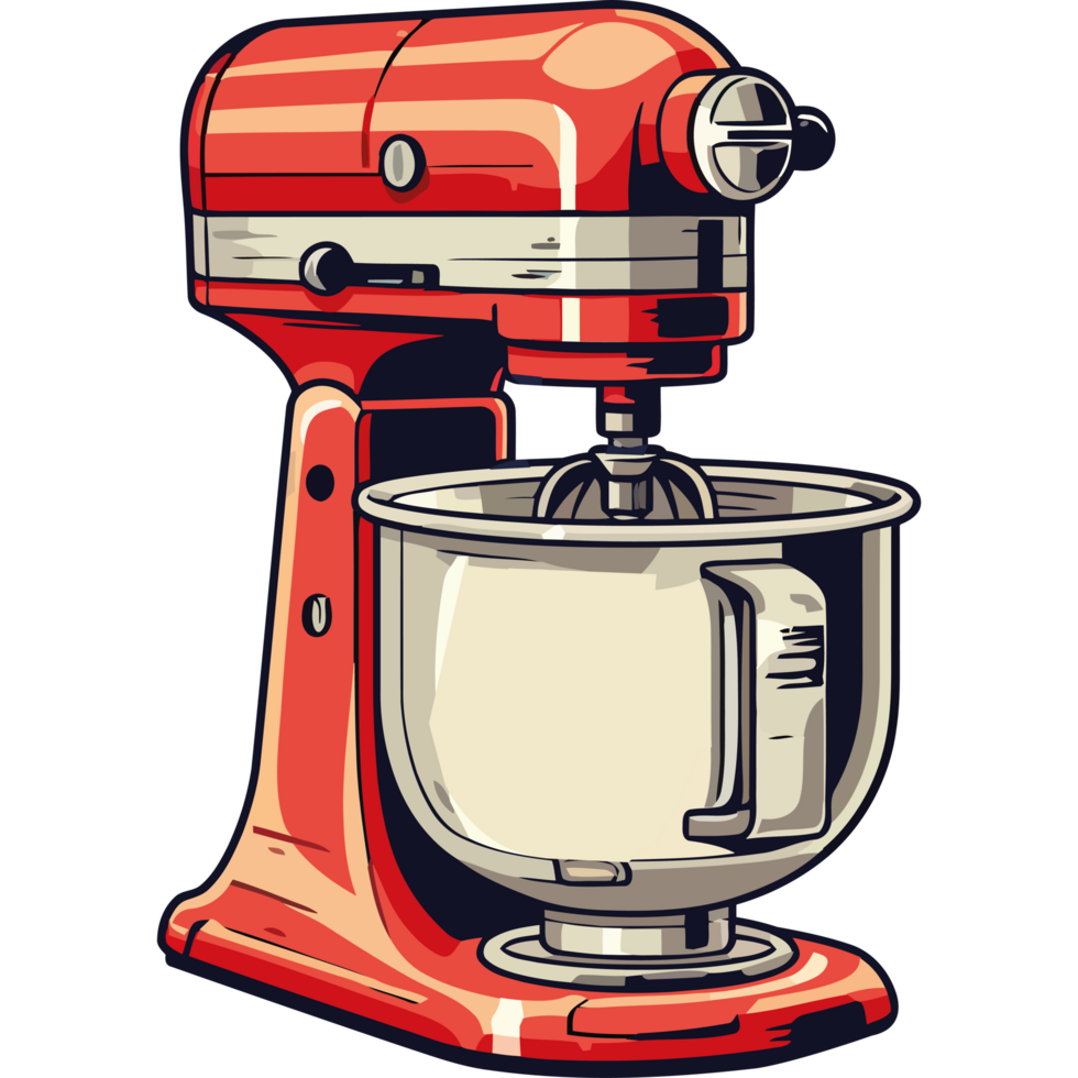 A red mixer with a bowl on top png