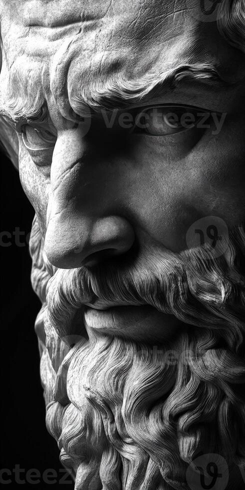 Close-up of a classic marble statue of a thoughtful philosopher photo