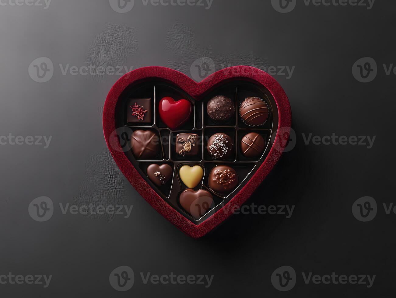 Assortment of chocolates arranged in a heart-shaped box for special occasions photo