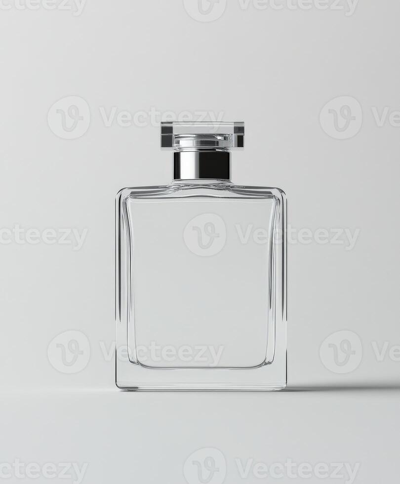Clear glass fragrance bottle with modern design and simple elegance photo
