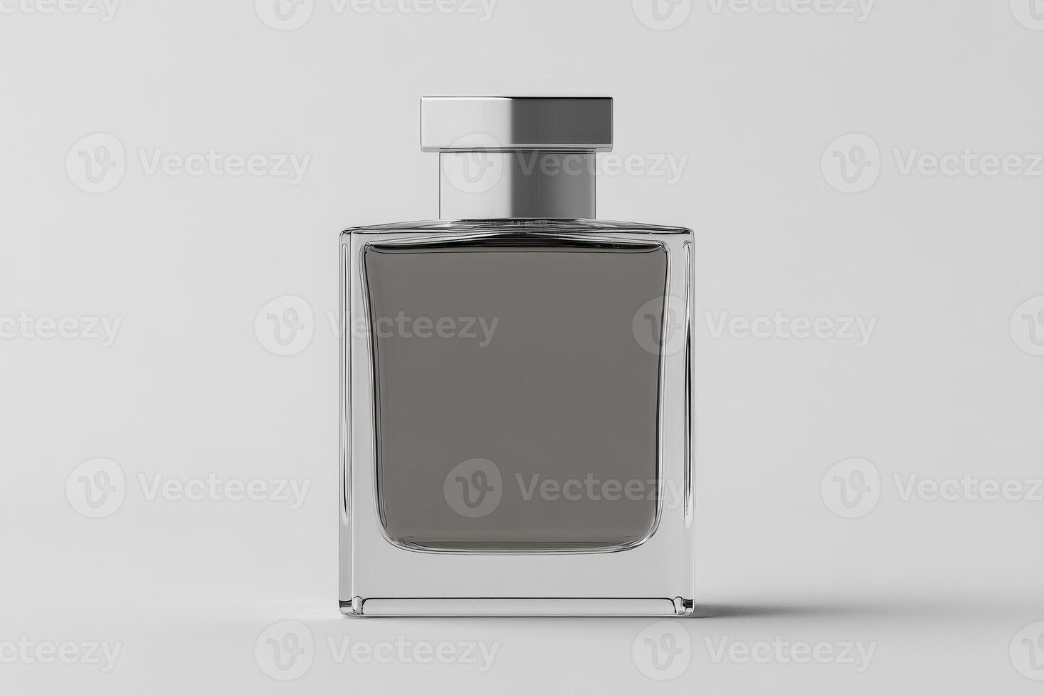 Elegant square perfume bottle with minimalist design on simple background photo