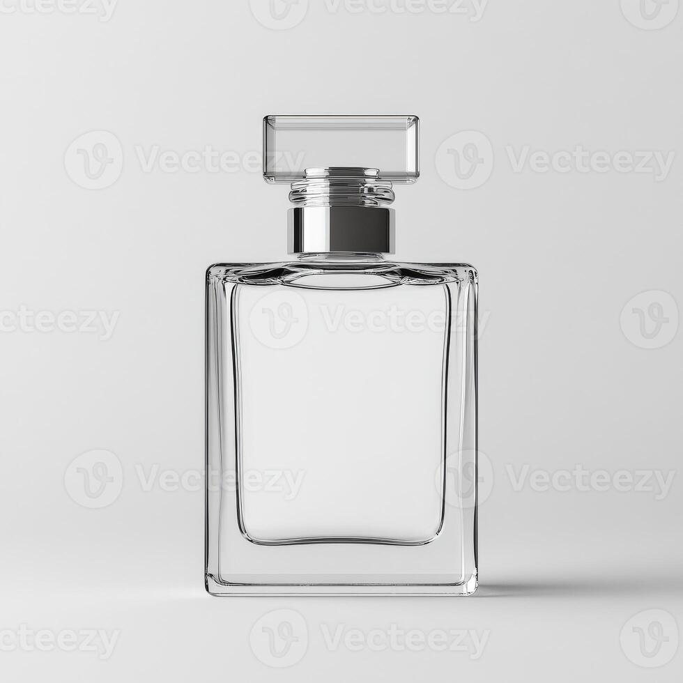 Elegant glass perfume bottle on a light background showcasing minimalism photo