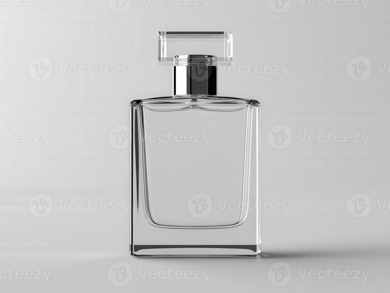 Elegant clear perfume bottle on light gray background showcasing design photo