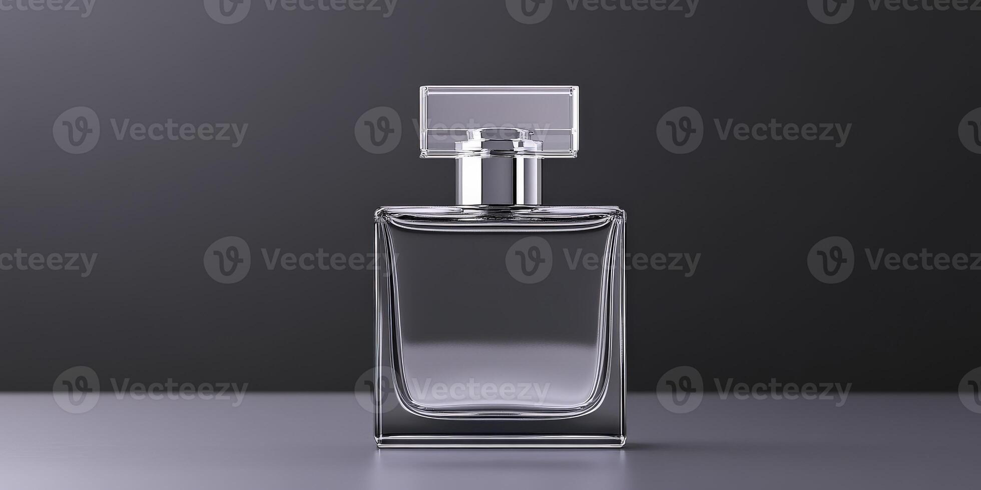 Elegant glass perfume bottle displayed with a minimalist design photo