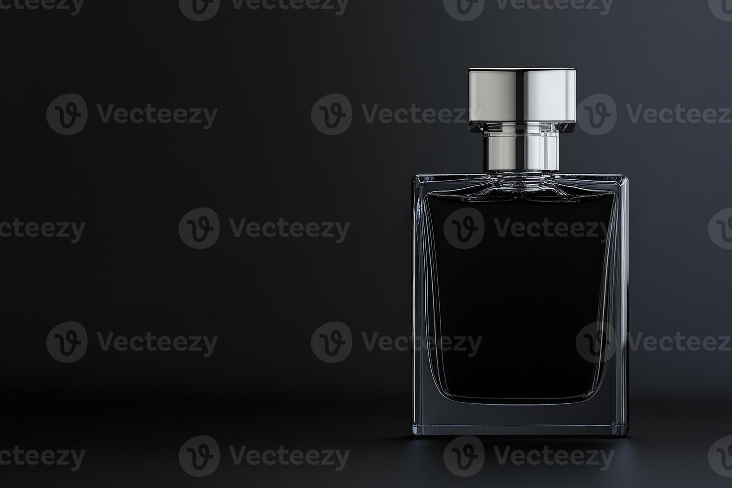 Elegant black perfume bottle on a dark background showcasing modern design photo