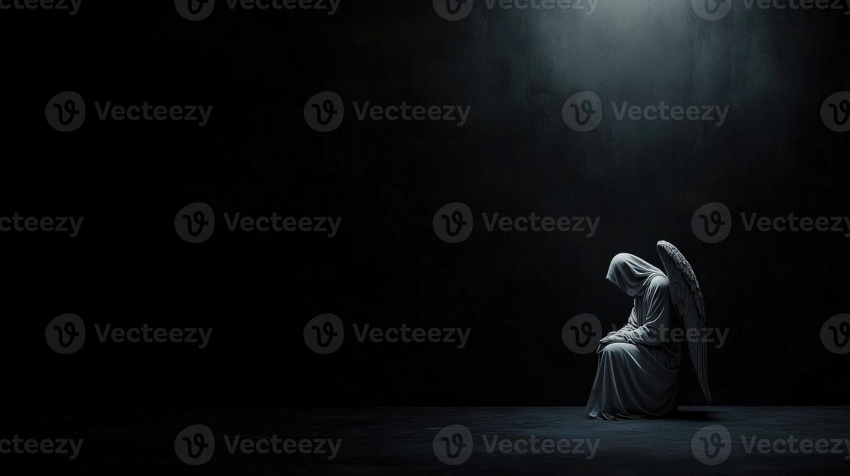 Mourning angel silhouette in a dark, atmospheric setting photo