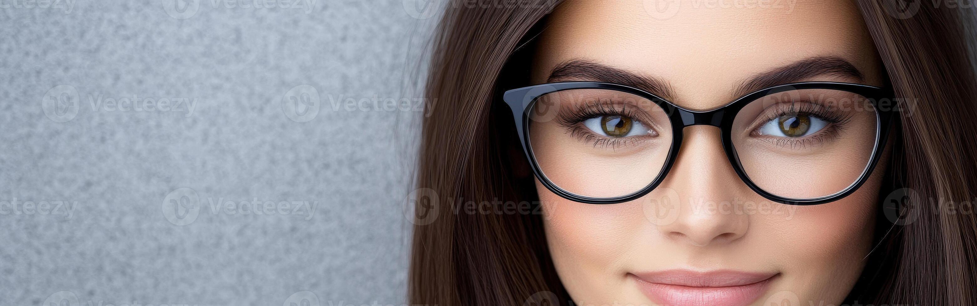 Young woman with glasses smiling while posing against a textured background photo
