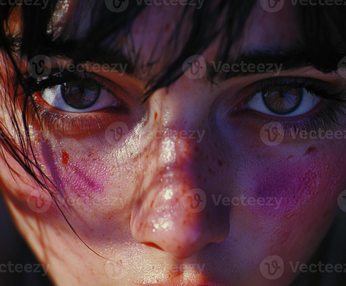 Close-up of expressive eyes with unique makeup in natural light setting photo