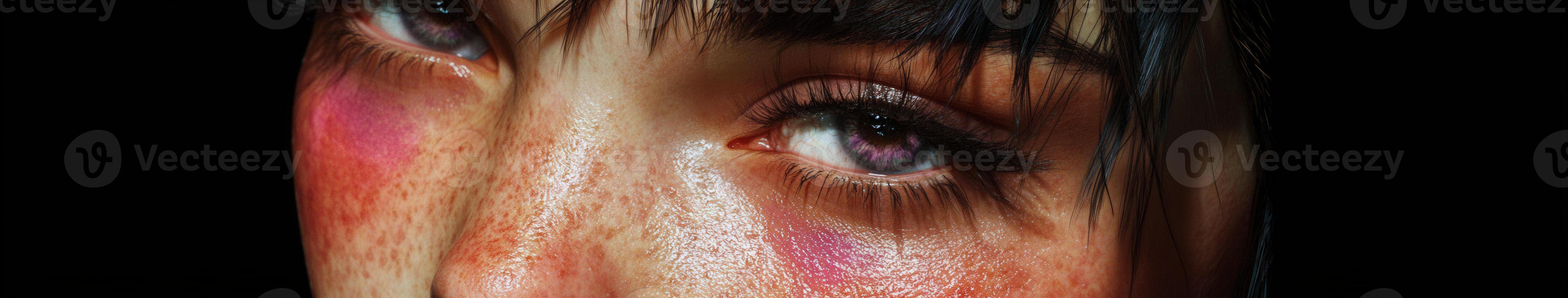 Close-up of a woman's expressive eye with artistic makeup details photo