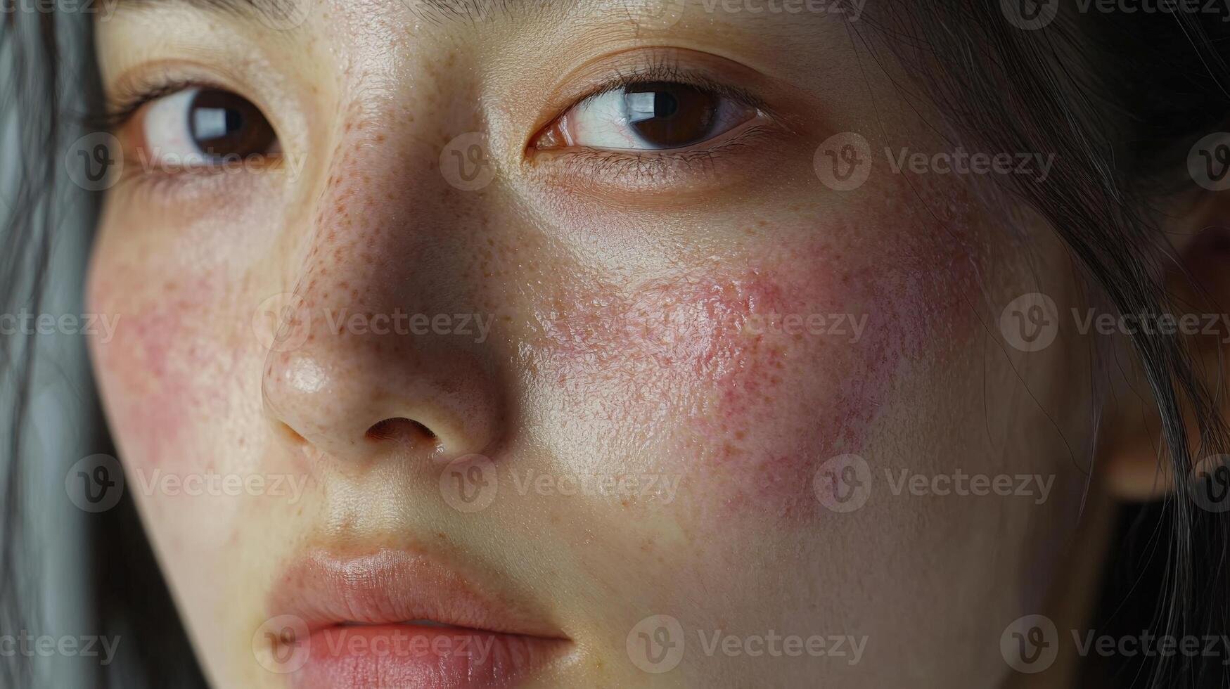 Portrait of a young person with freckles and skin blemishes in natural light photo